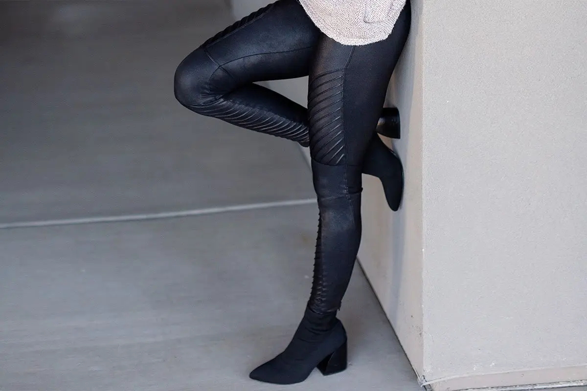 Spanx Faux Leather Moto Leggings in Color Gunmetal